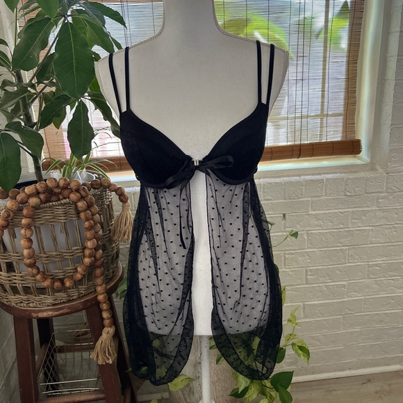 Jessica Simpson Other - vintage 90s black sheer polka dot lingerie babydoll dress size small
